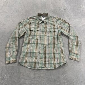 Patagonia Pearl Snap Shirt Women 12 Green Yellow Plaid Vintage Western